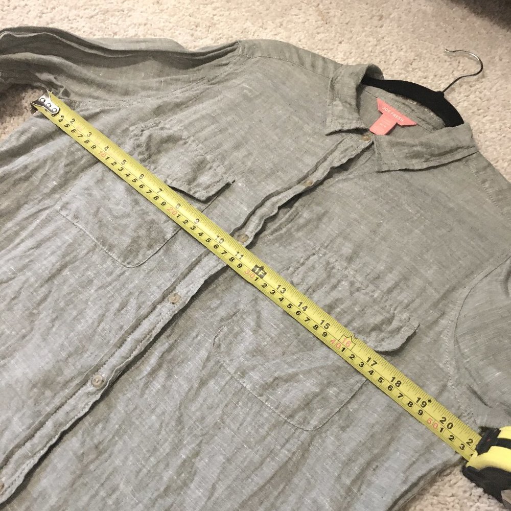 100% Linen Neutral Beige Button Down Utility Shirt Oversized XS Coastal Joe Fres - Picture 9 of 13